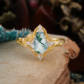 Antique Nature Inspired Coffin-Cut Moss Agate Engagement Ring